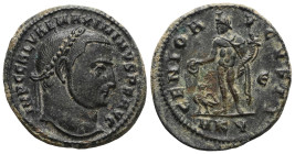 Maximinus II Follis, CyzicusMaximinus II (309-313 AD). AE Follis , Cyzicus, 312 AD.Obv. IMP C GAL VAL MAXIMINVS P F AVG, laureate head right.Rev. GENI...