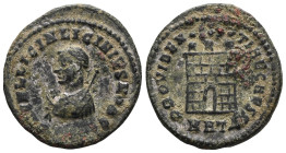 Licinius II, Caesar, 317-324. Follis (Bronze), Heraclea, 317. D N VAL LICIN LICINIVS NOB C Laureate and draped bust of Licinius II to left, holding ma...