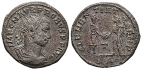 Probus, 276-282. Antoninianus (bronze), Antioch. IMP C M AVR PROBVS P F AVG Radiate, draped and cuirassed bust right. Rev. CLEMENTIA TEMP Probus, hold...
