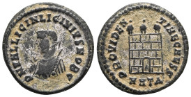 Licinius II, Caesar, 317-324. Follis (Bronze), Heraclea, 317. D N VAL LICIN LICINIVS NOB C Laureate and draped bust of Licinius II to left, holding ma...