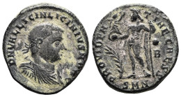 Licinius II as caesar (317-324), Nicomedia, AE follis (Bronze). Obv: D N VAL LICIN LICINIVS NOB C, laureate and draped bust of Licinius to left, holdi...