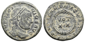 Licinius I, 308-324. Follis (Bronze), Arles, 321. IMP LICI-NIVS AVG Laureate head of Licinius to right. Rev. D N LICINI AVGVSTI around wreath containi...