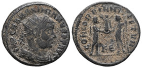 Maximianus Herculius AD 286-305. Struck AD 295-299. Cyzicus Radiatus Æ . IMP C M A MAXIMIANVS P F AVG, radiate, draped, and cuirassed bust right / CON...