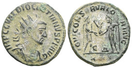 Diocletian (284-305), AE post-reform radiate (Bronze), Alexandria, 296/7.Obv: IMP C DIOCLETIANVS P F AVG, radiate, draped and cuirassed bust of Diocle...