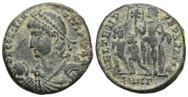 Constantius II (337-361). AE, Follis. (Bronze) Antioch.Obv: D N CONSTAN-TIVS P F AVG. Pearl-diademed, draped and cuirassed bust of Constantius II, l; ...