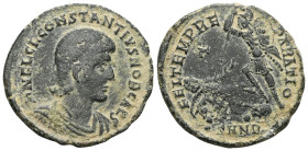 Constantius II (337-361). AE, Follis. (Bronze) Kyzikos. Obv: D N CONSTANTIVS P F AVG. Bust of Constantius II, pearl-diademed, draped, cuirassed, r.Rev...