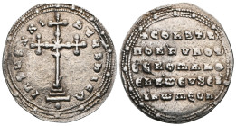 ByzantineConstantine VII Porphyrogenitus, with Romanus I and Christopher. AD 913-959. Byzantine Miliaresion AR . Cross crosslet, with saltire cross at...