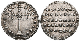 ByzantineConstantine VII Porphyrogenitus, with Romanus I and Christopher. AD 913-959. Byzantine Miliaresion AR . Cross crosslet, with saltire cross at...