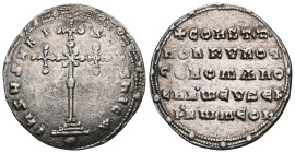 ByzantineConstantine VII Porphyrogenitus, with Romanus I and Christopher. AD 913-959. Byzantine Miliaresion AR . Cross crosslet, with saltire cross at...