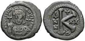 ByzantineJustinian I (527-565). AE half follis, Antioch mint, dated RY 22 = 548/9.Obv: D N IVSTINIANVS P P AVG - helmeted and cuirassed bust of Justin...