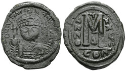 Justinian I (527-565) AE Follis (Bronze) Constantinople, Dated RY 17 (543/4).Obv: D N IVSTINIANVS P P AVG, Helmeted, draped and cuirassed facing bust,...