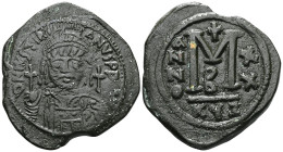 JUSTINIAN I, (527-565), AE follis, Cyzicus mint,  issued year 20 = 546-547, officina A, obv. Justinian bust facing, DN IVSTINI ANVS PP AVC, rev. M, A ...