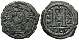 JUSTINIAN I, (A.D. 527-565), AE follis, Antioch as Theoupolis mint, issued 553-554, officina **G*, obv. Justinian bust facing, around DN I**LOML* LISC...