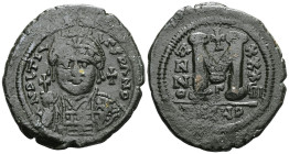 Justinian I, (A.D. 527-565), AE follis, Antioch as Theoupolis mint, issued 560-561, officina G, obv. Justinian bust facing, rev. M, X/X/IIII to right,...