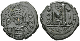 Justinian I, (A.D. 527-565), AE follis, Antioch as Theoupolis mint, issued 560-561, officina G, obv. Justinian bust facing, rev. M, X/X/IIII to right,...