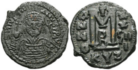 JUSTINIAN I, (527-565), AE follis, Cyzicus mint,issued year 26 = 552-553, officina B, obv. Justinian bust facing, DN IVSTINI ANVS PP AVC, rev. M, B be...