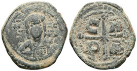 Romanus IV Diogenes, AE, Follis Constantinople. 1068-1071
Obv: [IC] XC over NI [KA] to left and right of bust of Christ facing, dotted cross behind h...