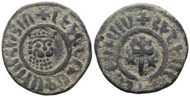 ARMENIA, Cilician Armenia. Royal. Levon I. 1198-1219. Æ Tank . Crowned leonine head facing slightly right / Patriarchal cross; five-pointed star to le...