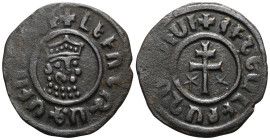 ARMENIA, Cilician Armenia. Royal. Levon I. 1198-1219. Æ Tank . Crowned leonine head facing slightly right / Patriarchal cross; five-pointed star to le...
