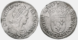 Capetian coins / Capetian coins Louis XIV, 1/12 shield with a youthful bust, 1st effigy, 1659 Montpellier A/LVD. XIIII. D. G. (different) - .FR. ET. N...