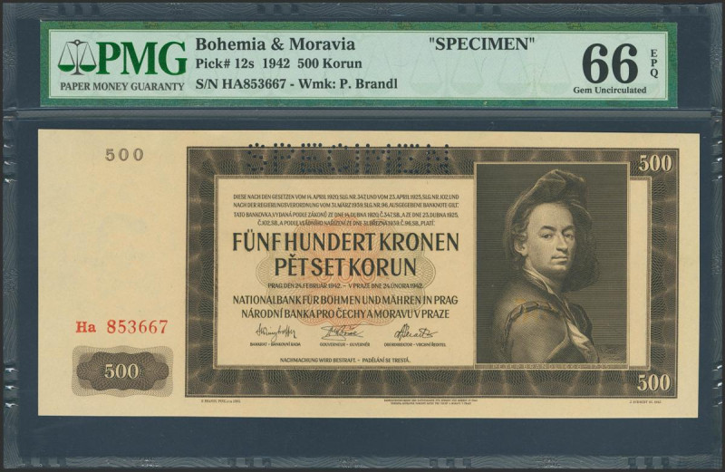 BOHEMIA AND MORAVIA. 500 Korun. 24 Febraury 1942. SPECIMEN. (Pick: 12s). PMG66EP...
