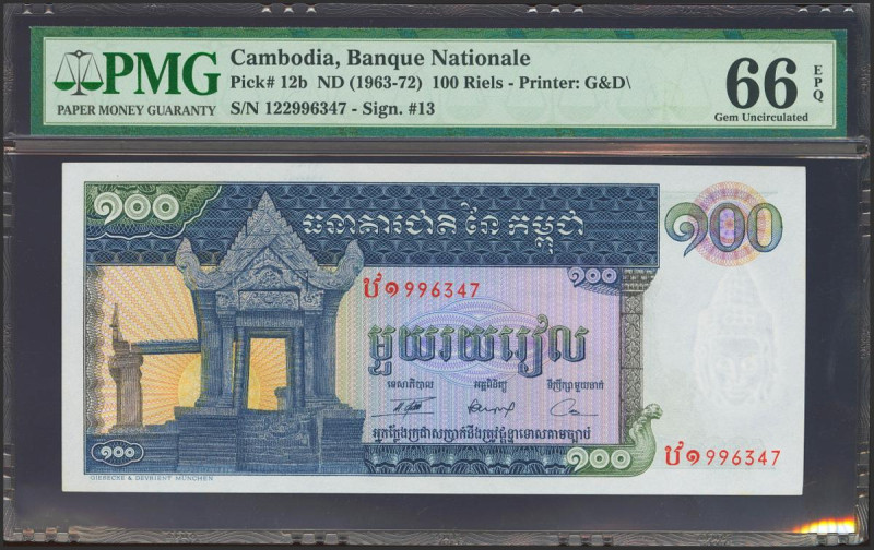CAMBODIA. 100 Riels. (1963ca). (Pick: 12b). PMG66EPQ.