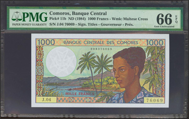 COMOROS. 1000 Francs. (1984ca). (Pick: 11b). PMG66EPQ.