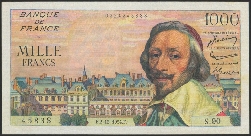 FRANCE. 1000 Francs. 2 December 1954. (Pick: 134). More than Very Fine.