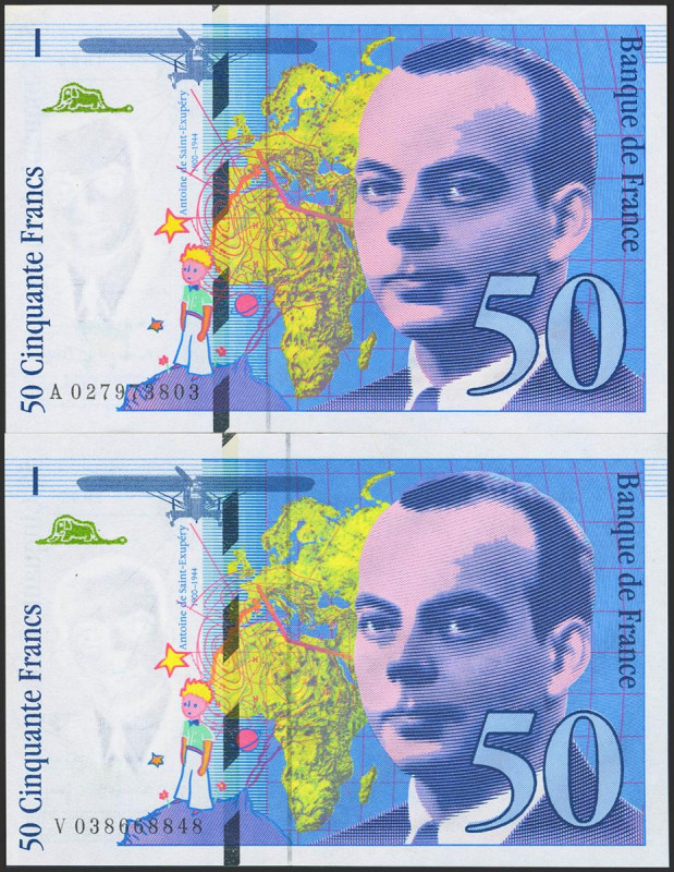 Set of 2 banknotes of France of 50 Francs. (1990ca). (Pick: 157(2)). Uncirculate...