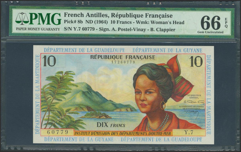FRENCH ANTILLES. 10 Francs. (1964ca). (Pick: 8b). Rare. PMG66EPQ.