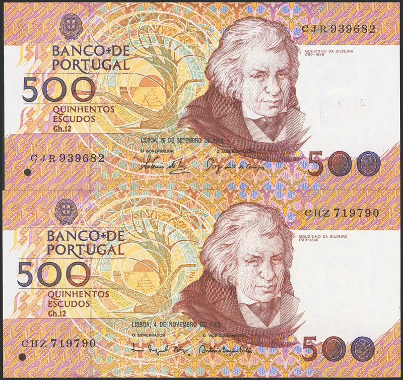 Set of 2 banknotes of Portugal of 500 Escudos. 4 November 1993 and 26 September ...
