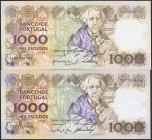 Set of 2 banknotes of Portugal of 1000 Escudos. 6 February 1992 and 3 March 1994. (Pick: 181). Uncirculated.