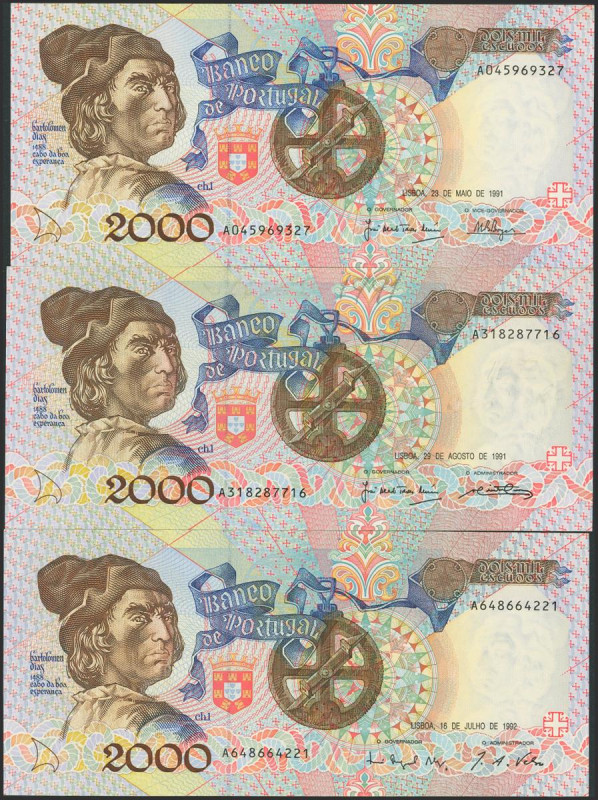 PORTUGAL. 2000 Escudos. 23 May 1991, 29 August 1991 and 16 July 1992. (Pick: 186...