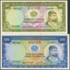 Set of 2 banknotes of Portuguese Guinea of 50 Escudos and 100 Escudos. 17 December 1971. (Pick: 44, 45). Uncirculated.