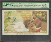 REUNION. 20 Nouveaux francs. (1967ca). (Pick: 55a). Extremely rare, especially in this exceptional quality. PMG64.