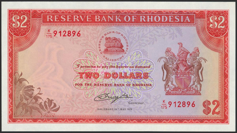 RHODESIA. 2 Dollars. 24 May 1979. (Pick: 31d). Less than Uncirculated.