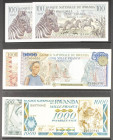 Set of 6 banknotes of Rwanda of 100 Francs, 500 Francs, 1000 Francs and 5000 Francs. (1978ca). (Pick: 11, 12(2), 14, 21, 22). More than Uncirculated /...