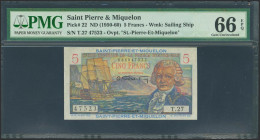 SAINT PIERRE AND MIQUELON. 5 Francs. (1950ca). (Pick: 22). PMG66EPQ.