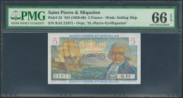 SAINT PIERRE AND MIQUELON. 5 Francs. (1950ca). (Pick: 22). PMG66EPQ.