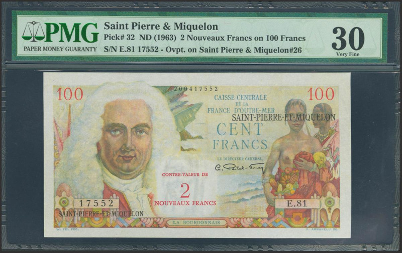 SAINT PIERRE AND MIQUELON. 2 Nouveaux francs. (1963ca). (Pick: 32). PMG30.