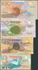 Set of 4 banknotes of Seychelles of 10 Rupees, 25 Rupees, 50 Rupees and 100 Rupees. (1980ca). (Pick: 23, 24, 25, 27). Uncirculated.