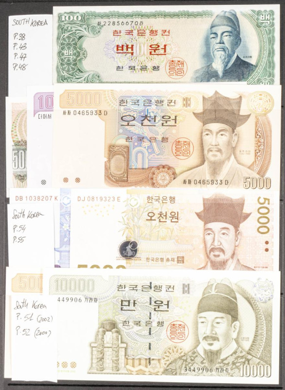 Set of 8 banknotes of South Korea of various issues and most of them nice qualit...