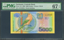 SURINAME. 5000 Gulden. 2000. (Pick: 152). PMG67EPQ.