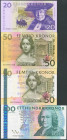 Set of 4 banknotes of Sweden of 20 Kronor, 50 Kronor (2) and 100 Kronor. (2003ca). (Pick: 62, 63, 64, 65). Uncirculated / About Uncirculated.