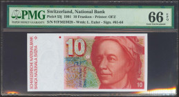 SWITZERLAND. 10 Franken. 1991. (Pick: 53j). PMG66EPQ.