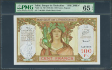 THAITI. 100 Francs. (1939ca). SPECIMEN and numeration 00000. (Pick: 14s). Very rare, especially in this quality. PMG65EPQ.