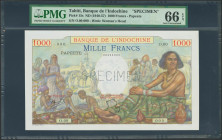 TAHITI. 1000 Francs. (1940ca). SPECIMEN. (Pick: 15s). Very rare, especially in this quality. PMG65EPQ.