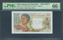 TAHITI. 20 Francs. (1951ca). SPECIMEN and numeration 00000. (Pick: 21s). Rare. PMG66EPQ.