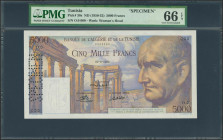 TUNISIA. 5000 Francs. (1950ca). SPECIMEN and numeration 00000. (Pick: 30s). Extremely rare, especially in this exceptional quality. PMG66EPQ.