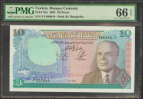 TUNISIA. 10 Dinars. 1 June 1969. (Pick: 65a). PMG66EPQ.